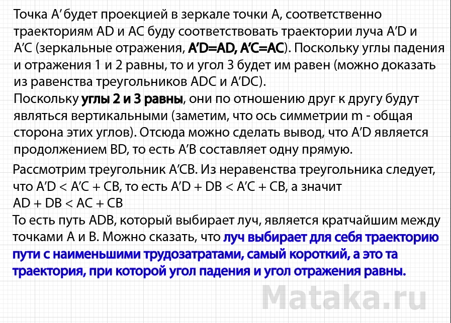 Угол падения равен углу отражения 2